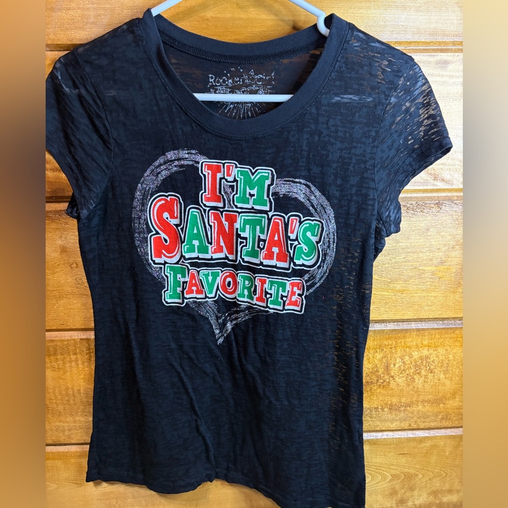 Christmas I’m santas favorite black burn out Short Sleeve Tee size large